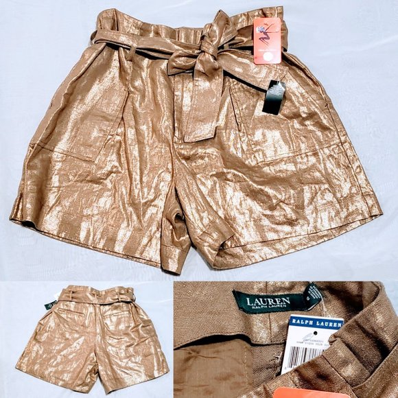 Ralph Lauren Pants - 🆕Lauren Ralph Lauren Gold Belted Shorts size 12💕